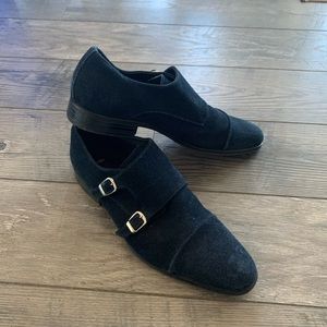 Men’s Stacy Adams Double mug strap dress shoes blue suede size 10.5